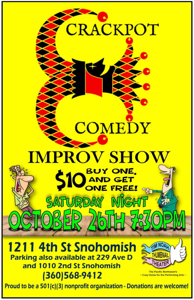 Crackpot Comedy Improv Show Poster for 10-26-19 Show